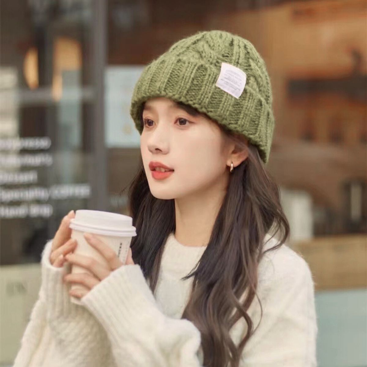 KAST PE - Chunky Beanie Kpop Gorro Trenzado Mujer  VERDE