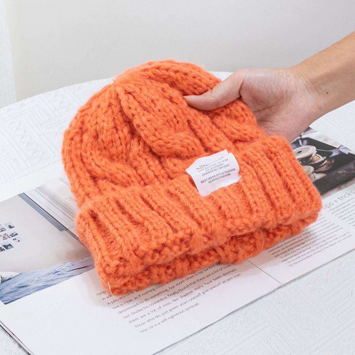 KAST PE - Chunky Beanie Kpop Naranja Gorro Trenzado Mujer