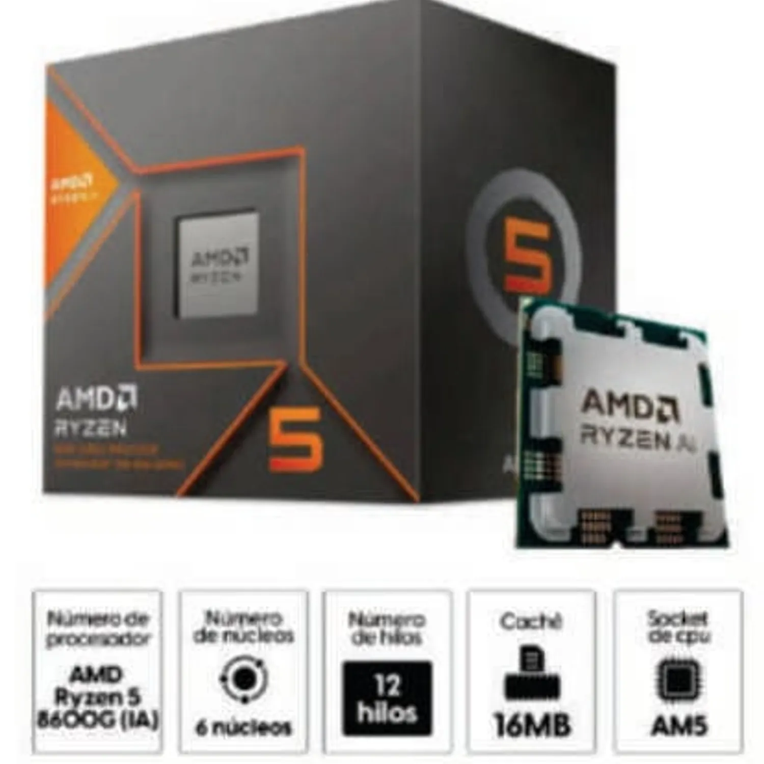 PROCESADOR AMD RYZEN 5 8600G 4.3 GHZ 16MB AM5 AMD DDR5 RYZEN