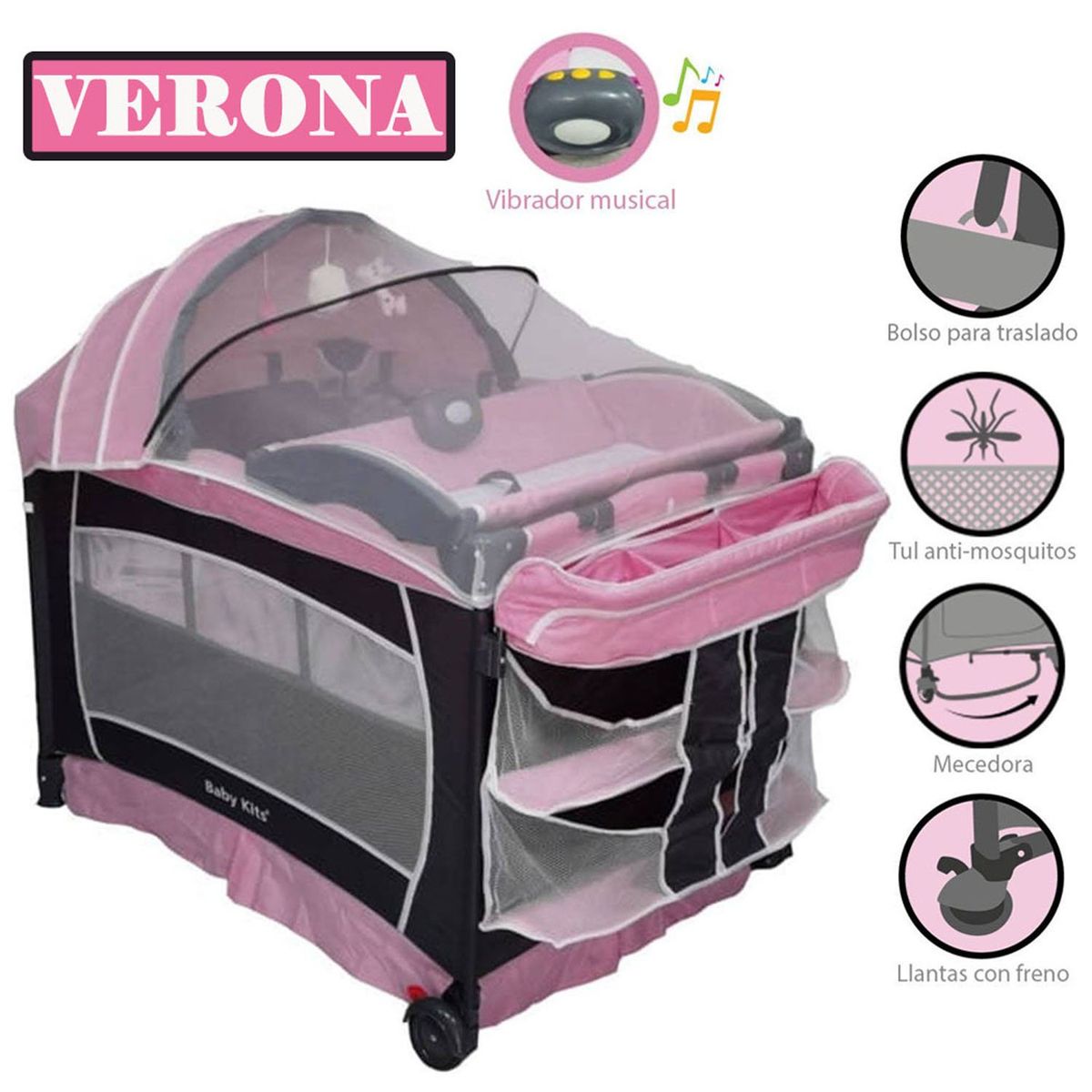 BABY KITS - Cuna Corral Baby Kits Verona Rosado
