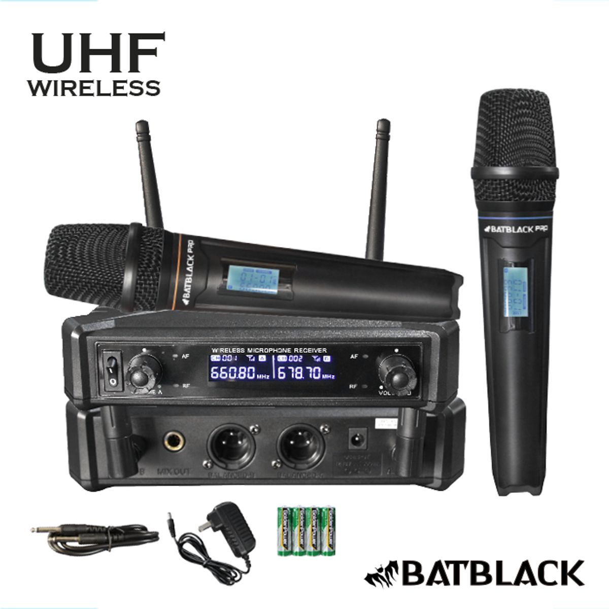 BATBLACK - MICROFONO INALAMBRICO UHF DOBLE CDISPLAY BATBLACK BT-M43PRO