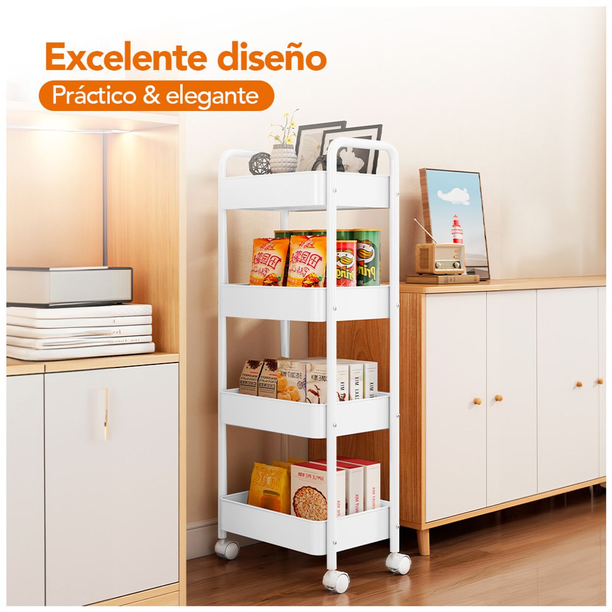 SASHIJA - Carrito Organizador 4 Niveles con Ruedas para Baño Cocina BL JY8