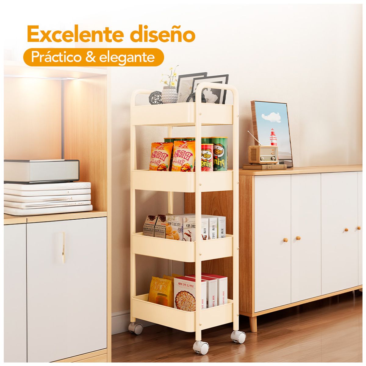 SASHIJA - Carrito Organizador 4 Niveles con Ruedas para Baño Cocina CR JY8
