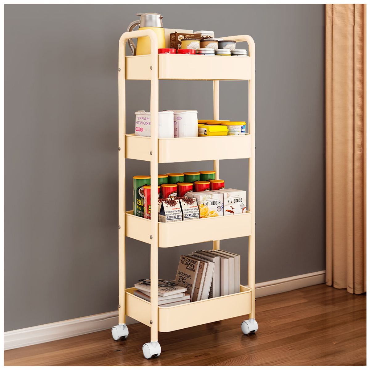 SASHIJA - Carrito Organizador 4 Niveles con Ruedas para Baño Cocina CR JY8