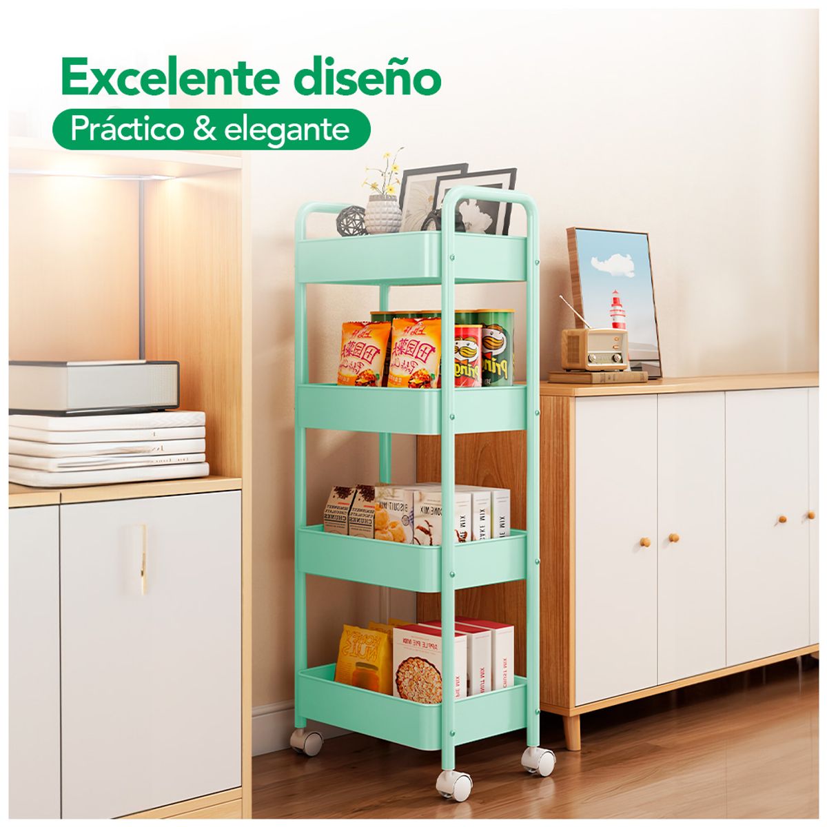 SASHIJA - Carrito Organizador 4 Niveles con Ruedas para Baño Cocina VD JY8