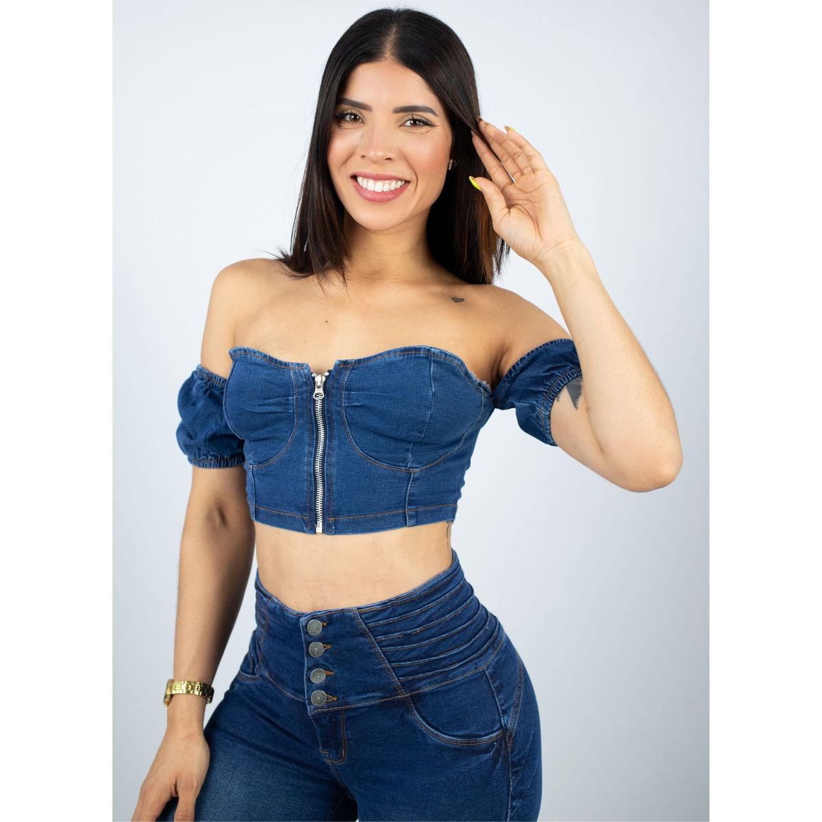 BENCUS JEANS - Top Corto Jeans Mujer Cierre