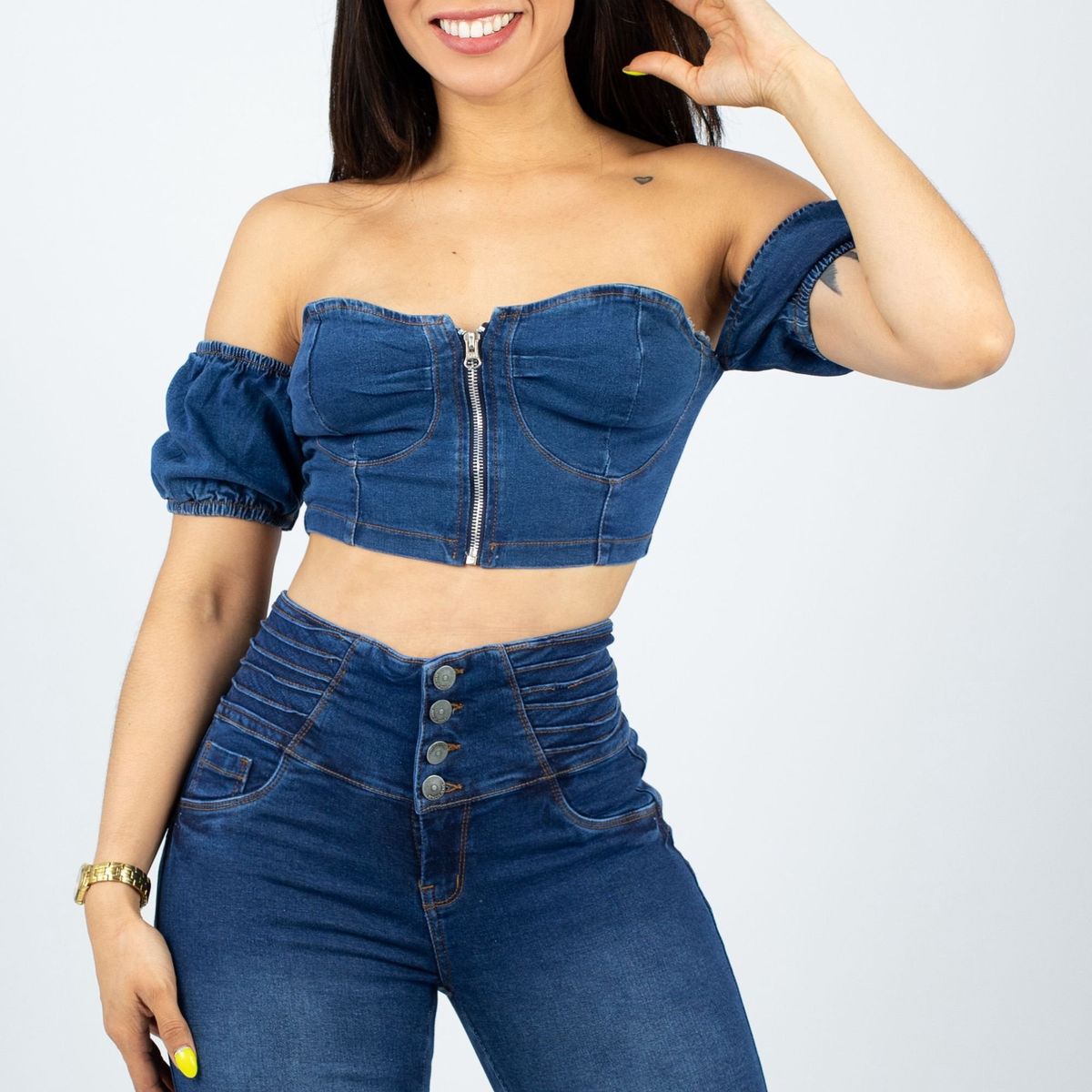 BENCUS JEANS - Top Corto Jeans Mujer Cierre