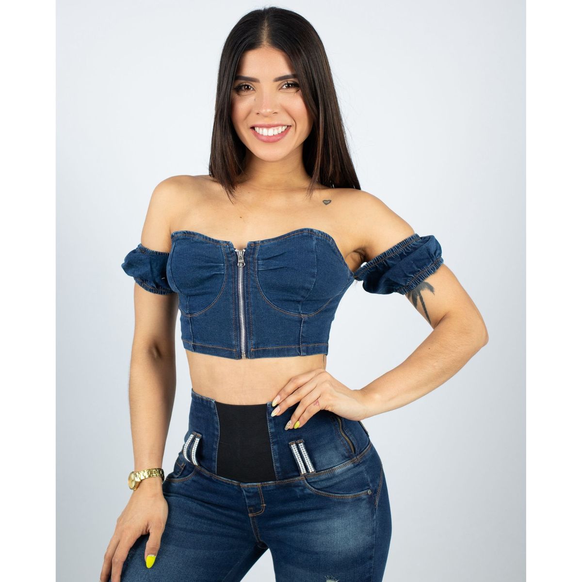 BENCUS JEANS - Top Corto Jeans Mujer Cierre