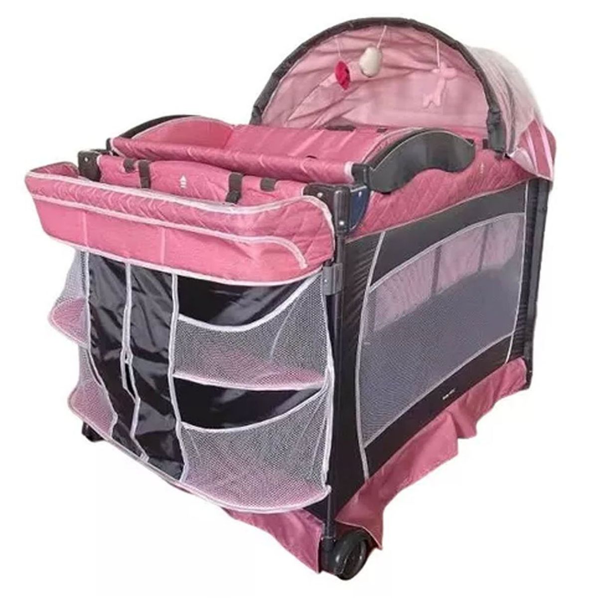 BABY KITS - Cuna Corral Baby Kits Verona Rosado+ Colchón 4 " Gris