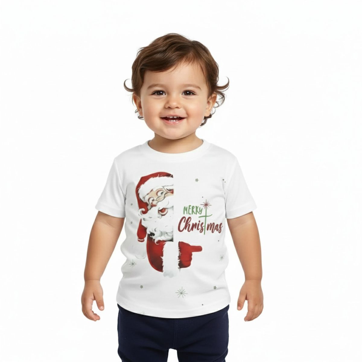 GENERICO - Polo Navideño Papa Noel Blanco de Algodón Pima Navidad