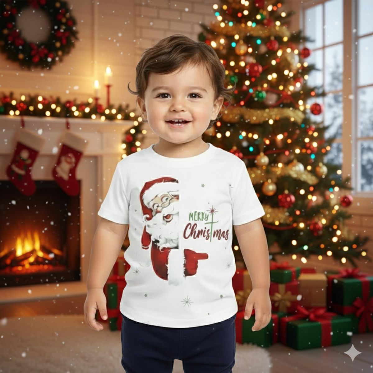 GENERICO - Polo Navideño Papa Noel Blanco de Algodón Pima Navidad