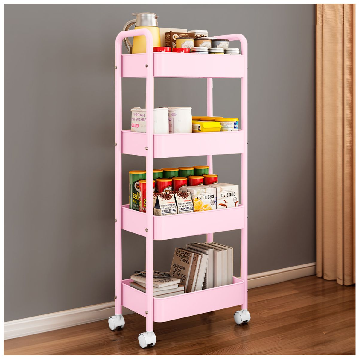 SASHIJA - Carrito Organizador 4 Niveles con Ruedas para Baño Cocina RS JY8