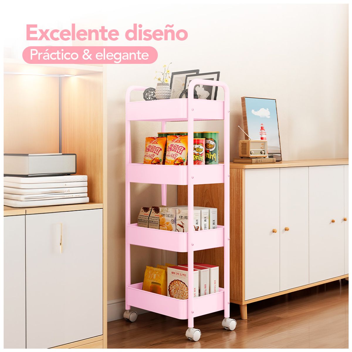 SASHIJA - Carrito Organizador 4 Niveles con Ruedas para Baño Cocina RS JY8