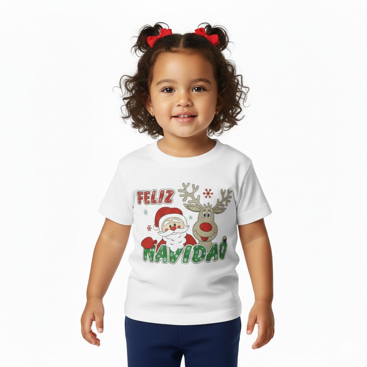 GENERICO - Polo Algodón Pima Navideño Papa Noel y Reno Blanco Navidad