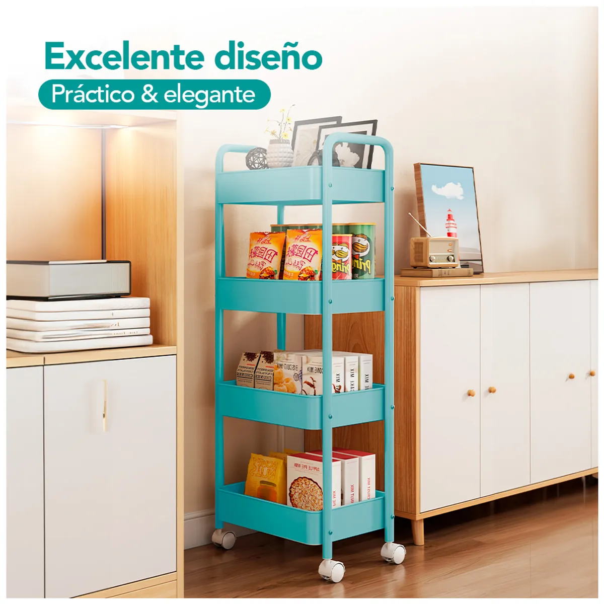 SASHIJA - Carrito Organizador 4 Niveles con Ruedas para Baño Cocina TQ JY8
