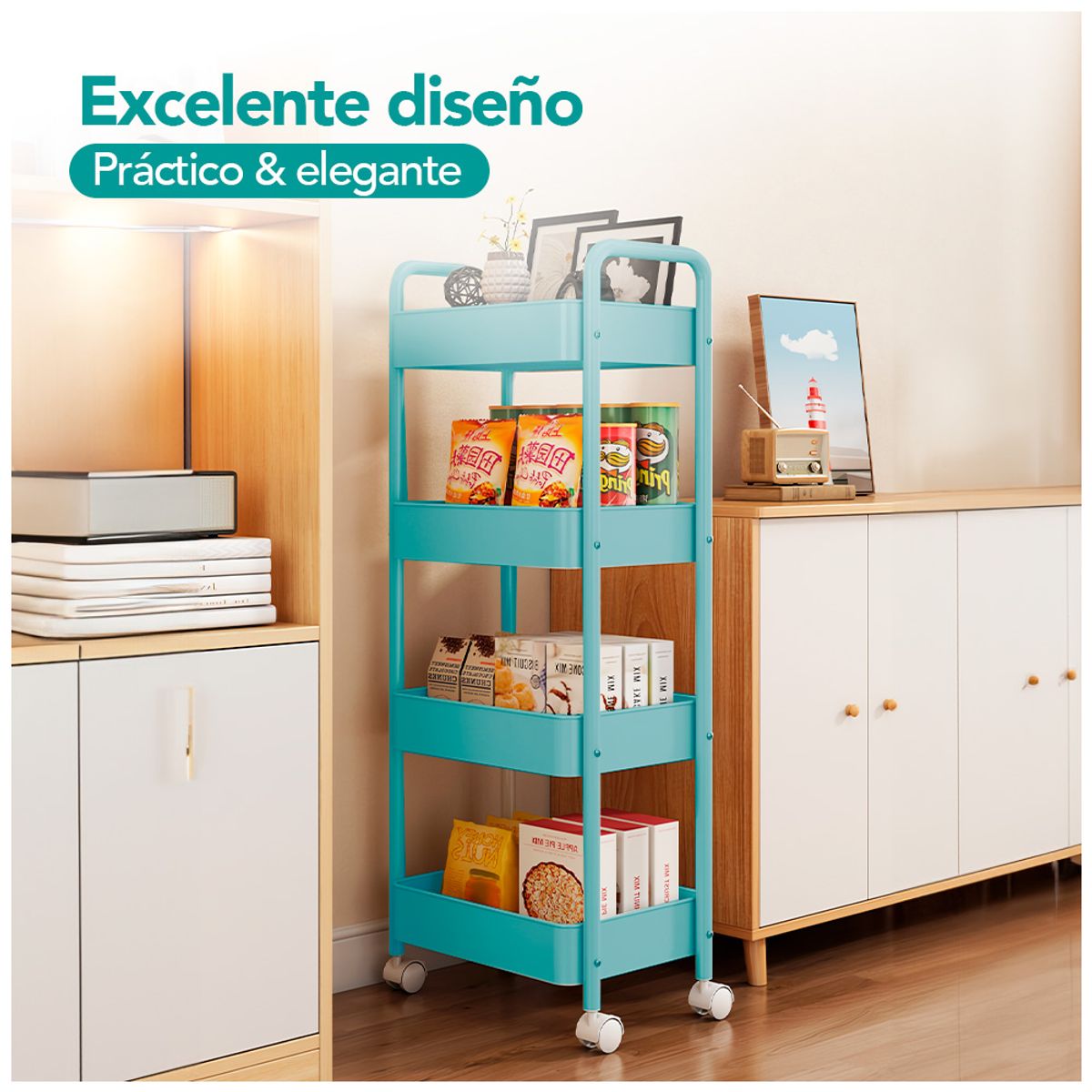 SASHIJA - Carrito Organizador 4 Niveles con Ruedas para Baño Cocina TQ JY8