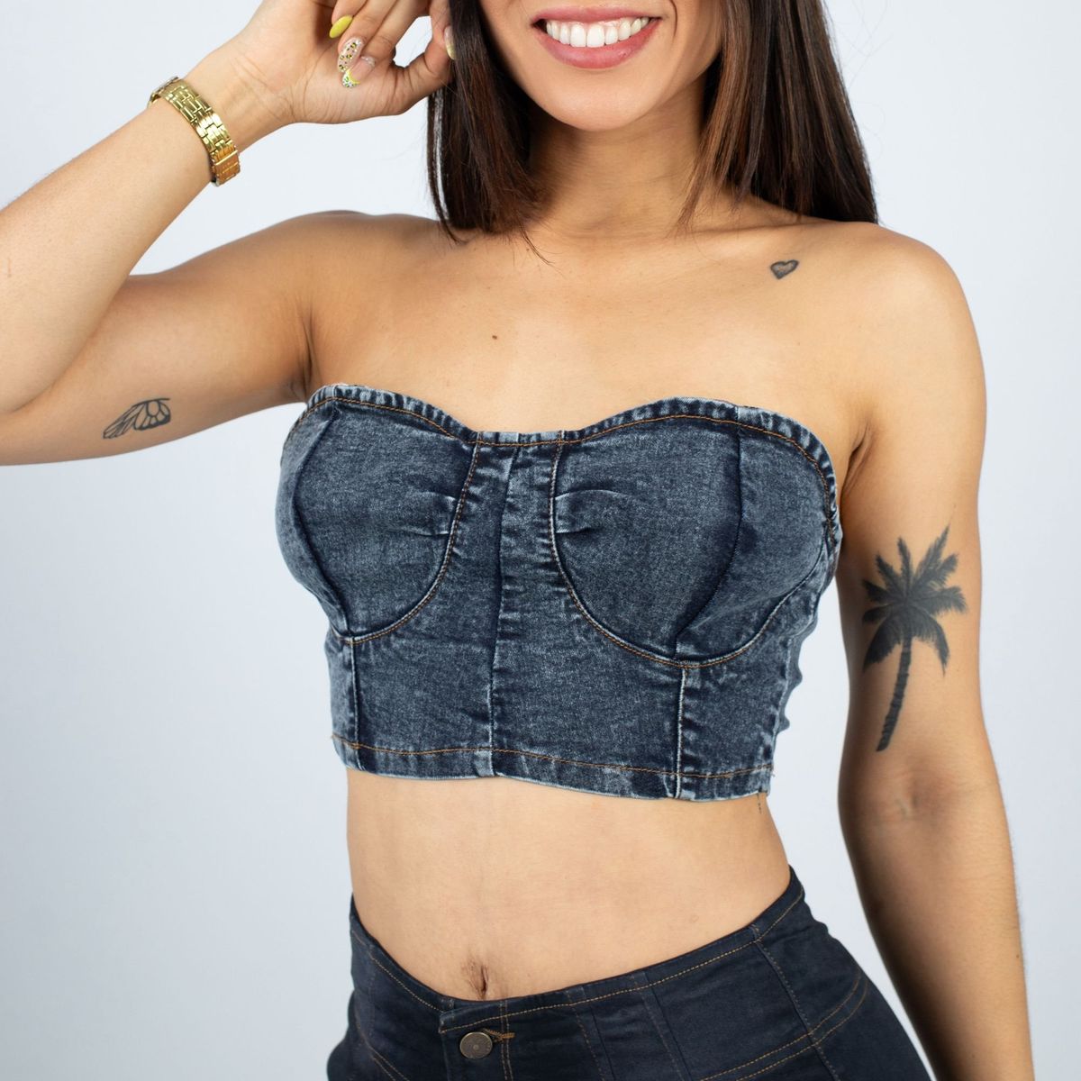 BENCUS JEANS - Top Tubo Jeans Casual Mujer Sin Mangas Fer