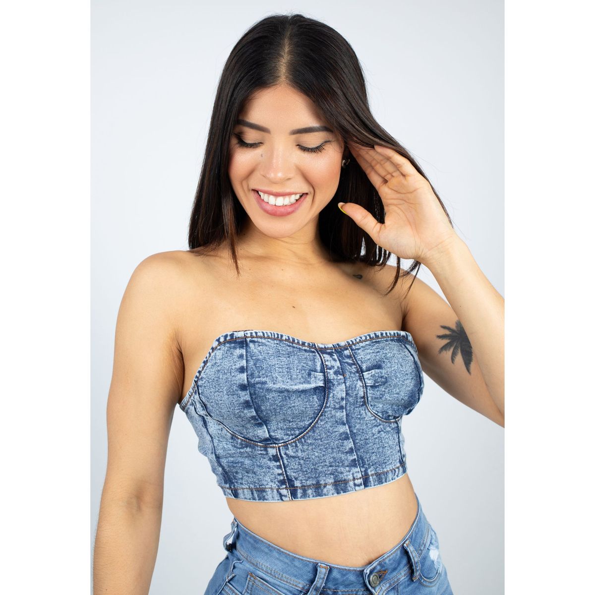 BENCUS JEANS - Top Tubo Jeans Casual Mujer Sin Mangas Fer
