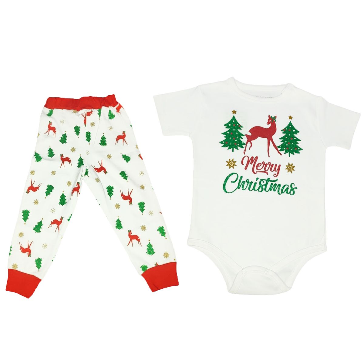GENERICO - Conjunto algodón Pima Navideño Ciervo Blanco Navidad