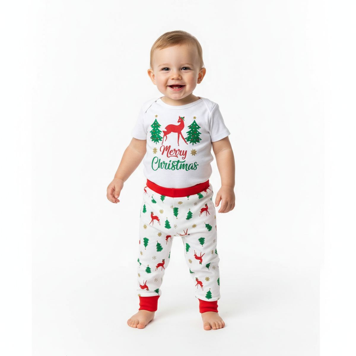 GENERICO - Conjunto algodón Pima Navideño Ciervo Blanco Navidad