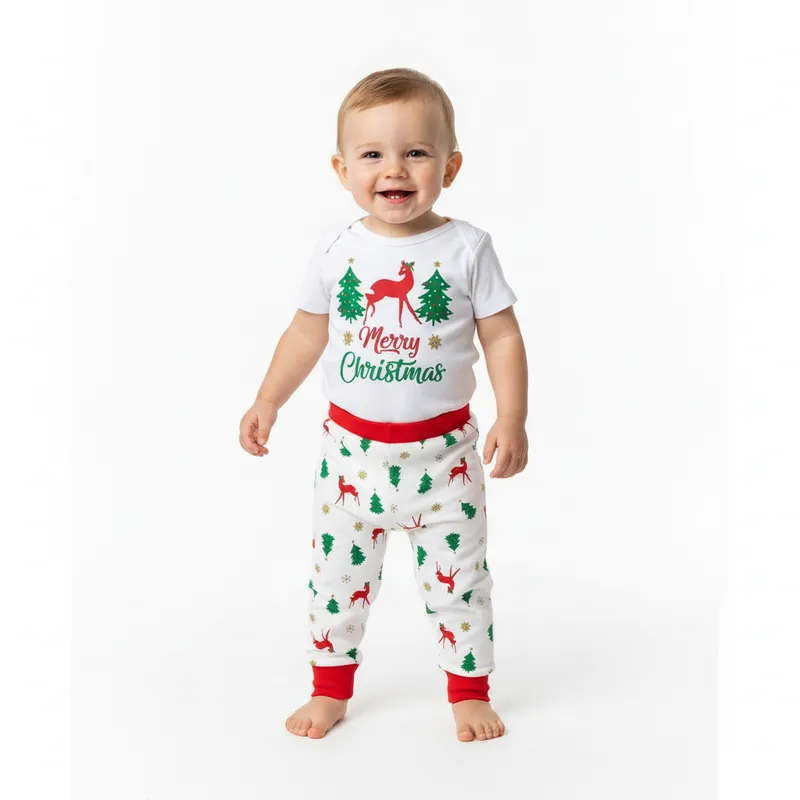 GENERICO - Conjunto algodón Pima Navideño Ciervo Blanco Navidad