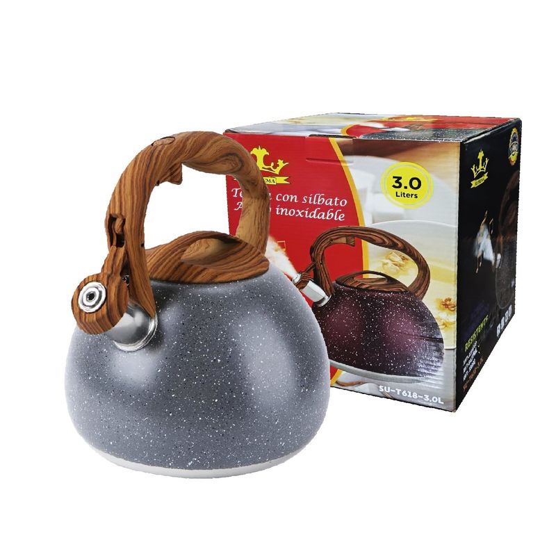 GENERICO - Tetera Suprema 3 Litros Granito con Acero Inoxidable 18/10 Gris