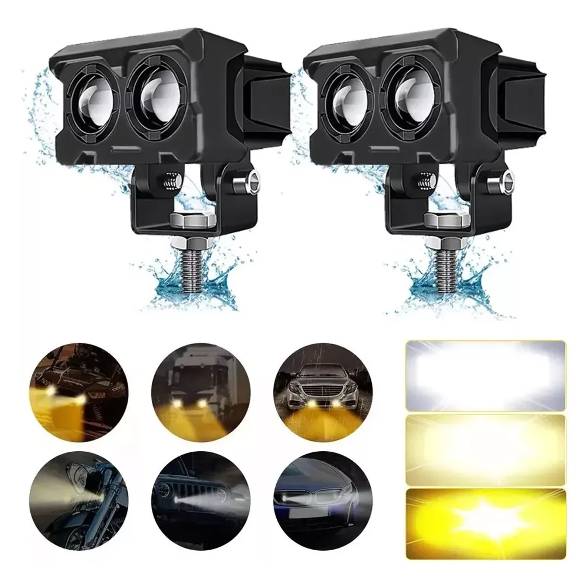 GENERICO - Kits De Faros Lupa Doble Color Spot Para Auto Moto 48000lm