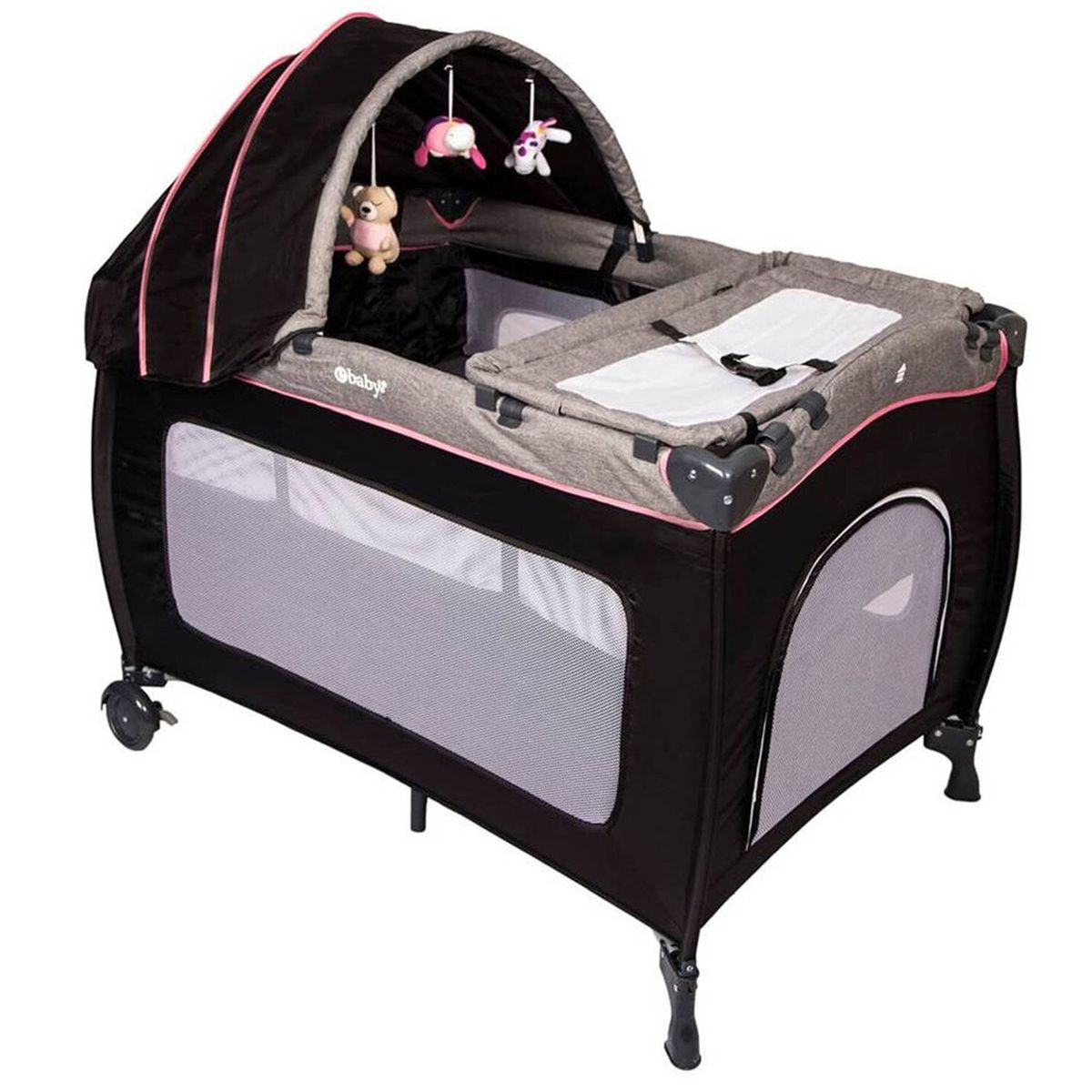 EBABY - Cuna Corral Mecedora SALLY 716 + Tina Plegable Rosado