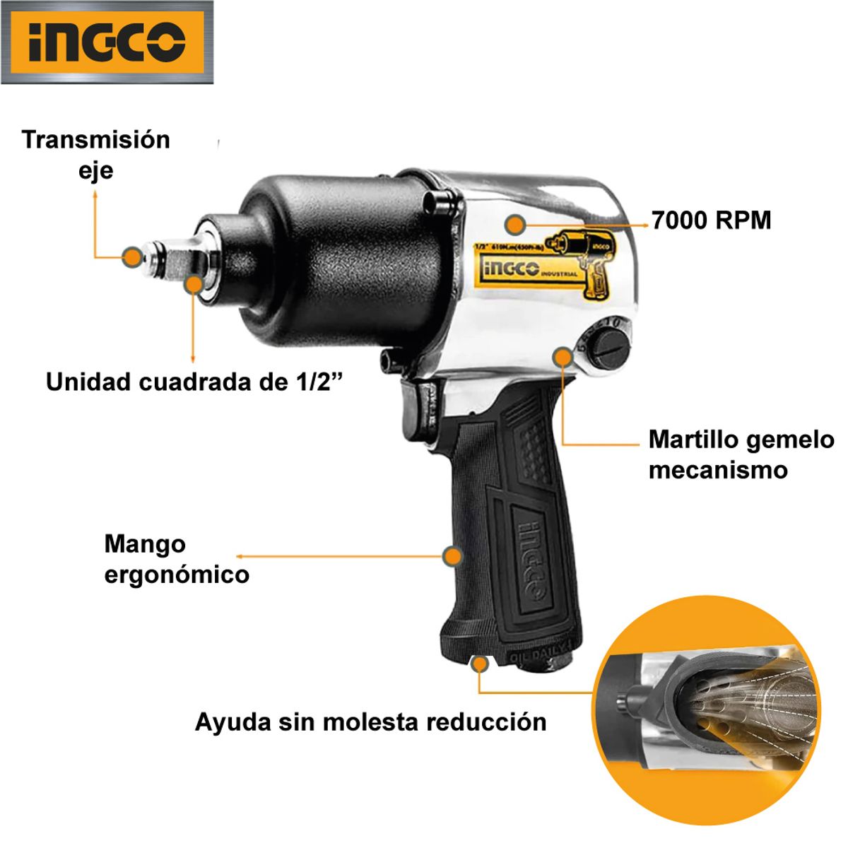 INGCO TOOLS - Llave de Impacto Neumática 12 INGCO AIW12562