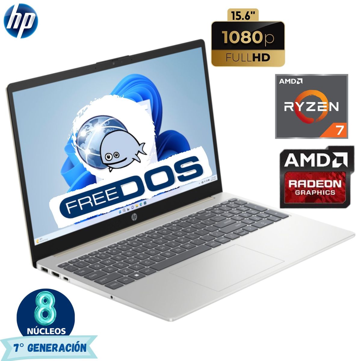 HP - Laptop Hp 15-FC0275LA Ryzen 7 - 7730U, 15.6"Fhd, Ram 16Gb, Ssd 512Gb, Free Dos