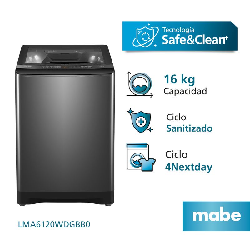 MABE - Lavadora Automática Propela 16 Kg Diamond Gray Mabe - LMA6120WDGBB0
