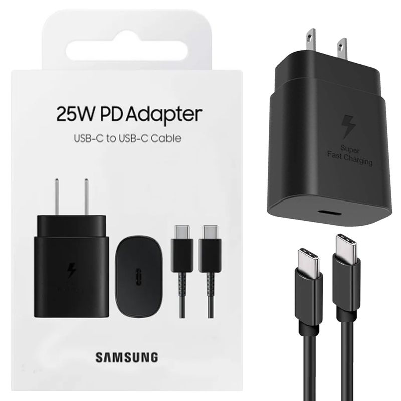SAMSUNG - Cargador Samsung 25W Cable Tipo-C S22 S22 Plus S22 Ultra Negro