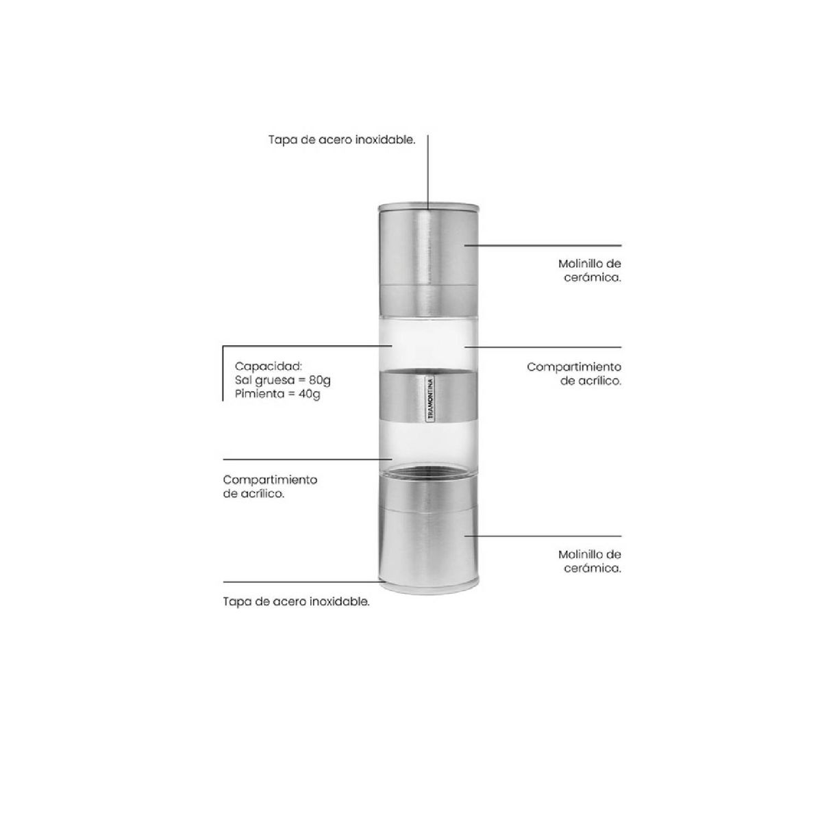 TRAMONTINA - Molinillo de sal y pimienta TRAMONTINA acero inox