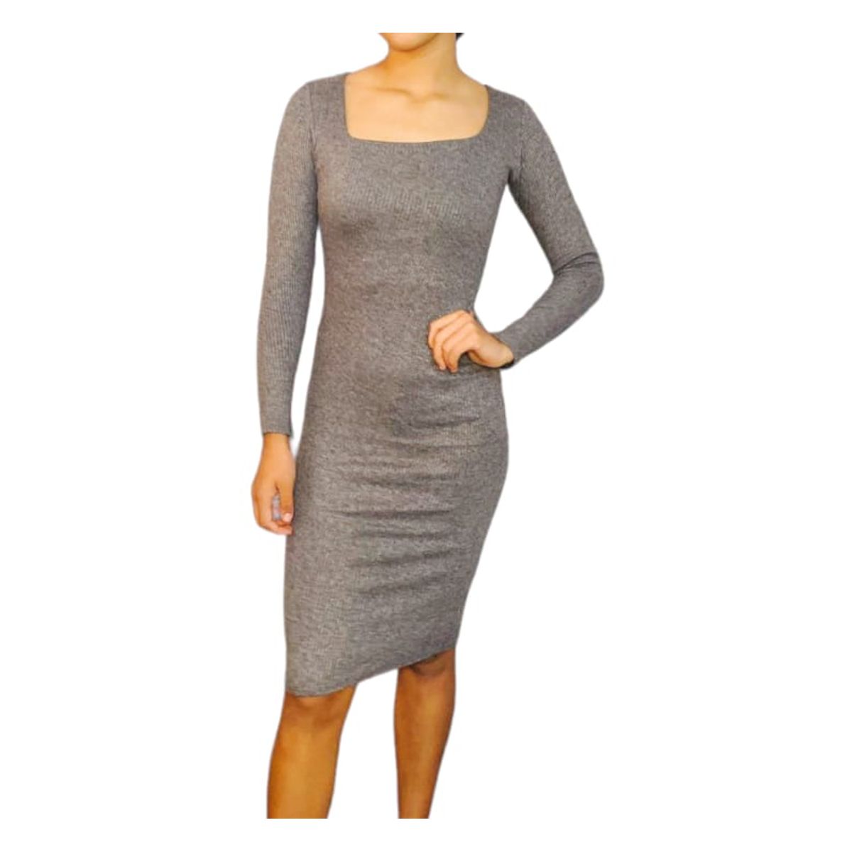 GENERICO - Vestido Mujer Chompero CUELLO CUADRADO - Nathalie Love it -  Gris