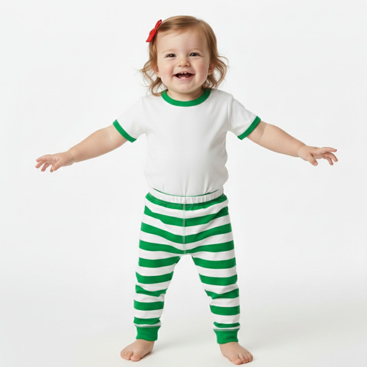 GENERICO - Pantalón Navideño a Rayas Blanco Verde de Algodón Pima Navidad