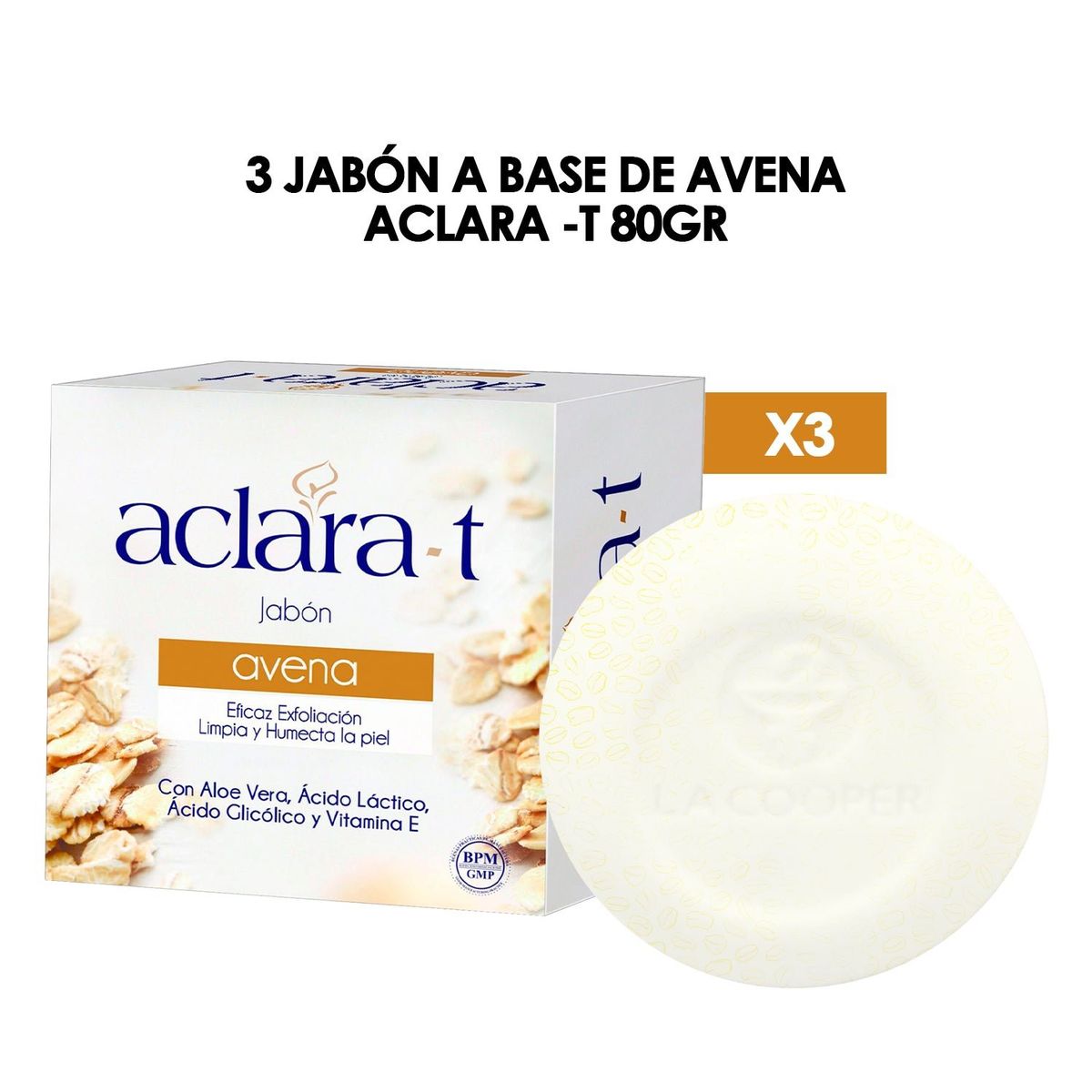 GENERICO - Jabón A Base De Avena Aclara-T 80Gr 3 Unidades