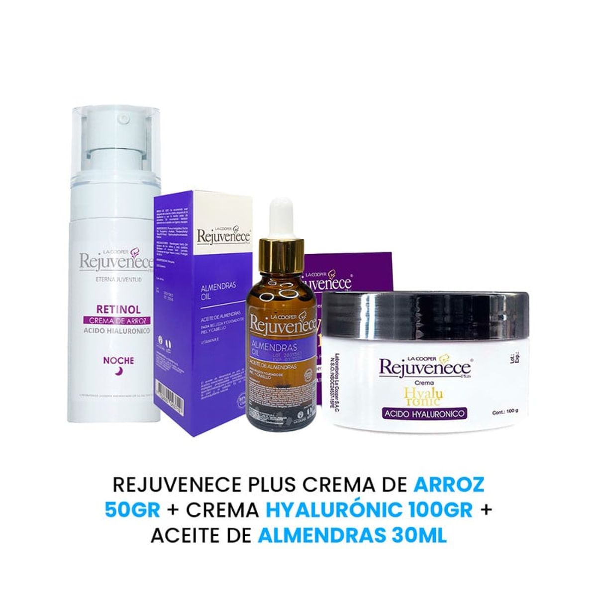 GENERICO - Rejuv Crema de Arroz 50Gr + Crema Hyalur 100Gr + Aceite de almend 30ml