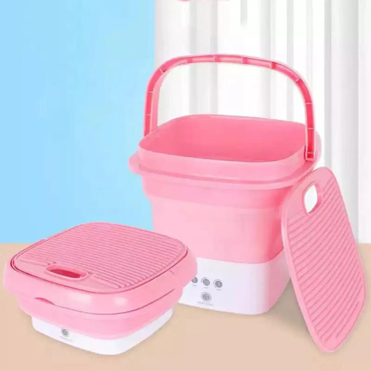 GENERICO - Mini Lavadora Plegable Centrifugado - ROSADO