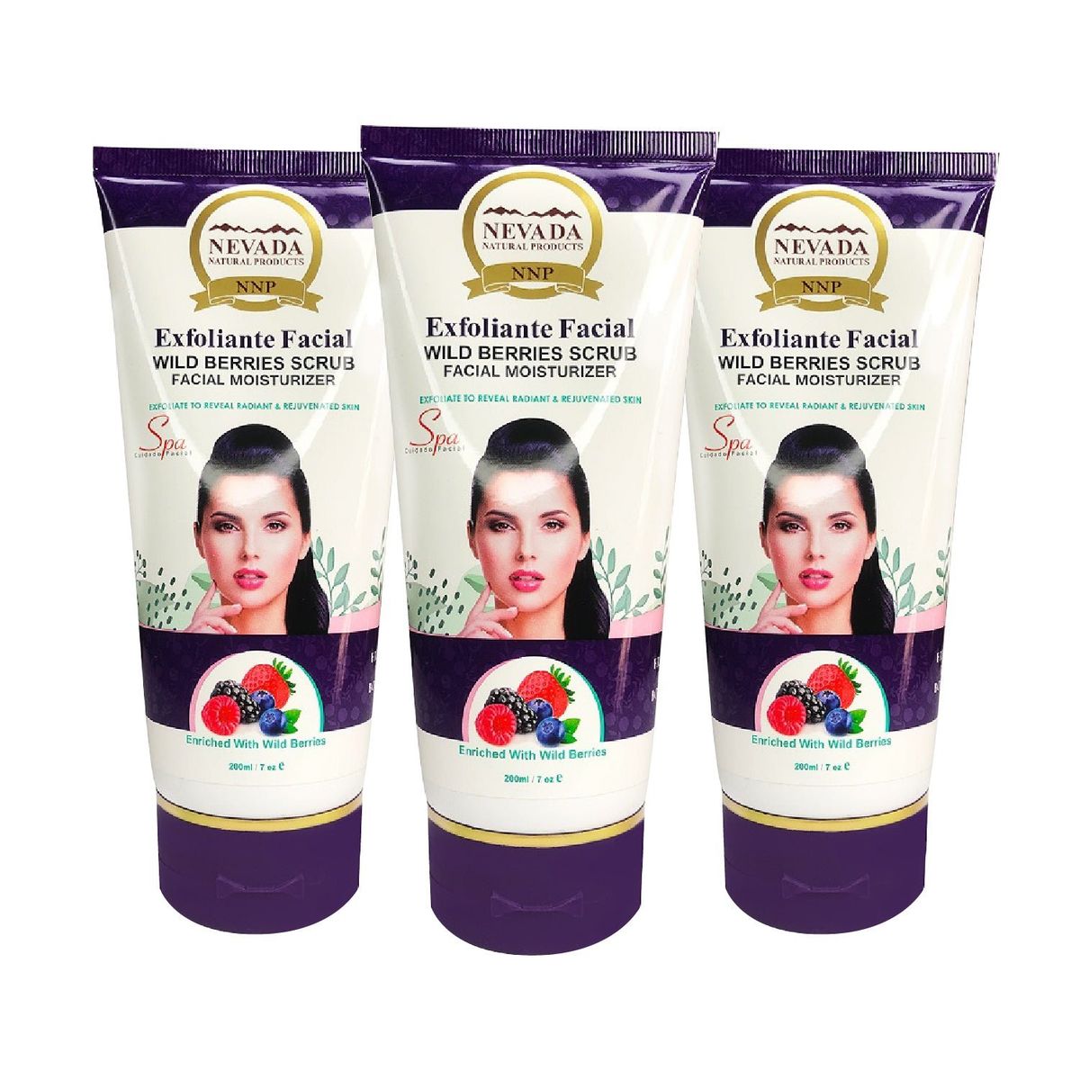 NEVADA NATURAL PRODUCTS - Exfoliante Facial De Bayas Silvestres Nevada 200ml 3 Unidades