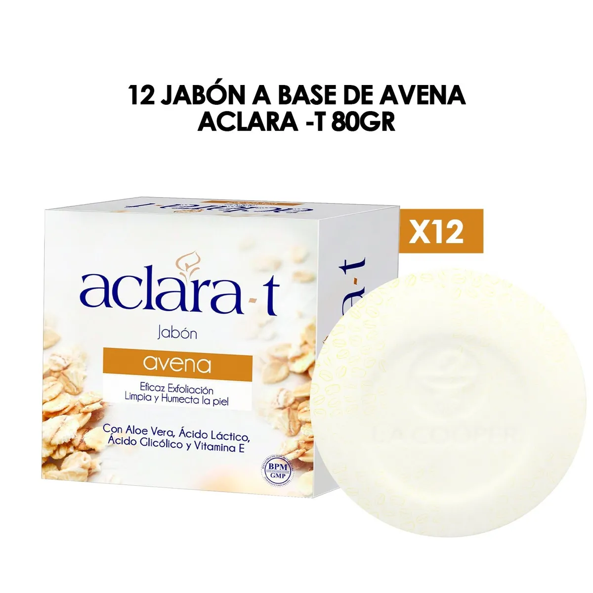 GENERICO - Jabón A Base De Avena Aclara-T 80Gr 12 Unidades