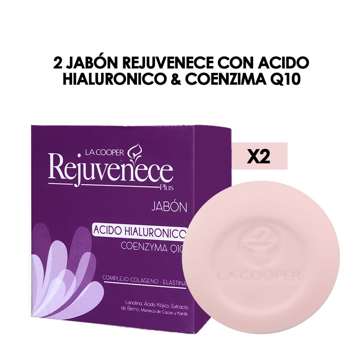 GENERICO - Jabón Rejuvenece Acido Hialuronico & Coenzima Q10 Aclara-t 80Gr 2 Uni