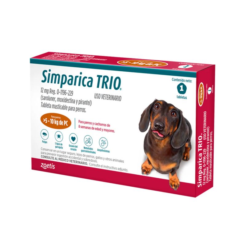 ZOETIS - SIMPARICA TRIO 12 MG CARAMEL 5 A 10 KG X3TAB