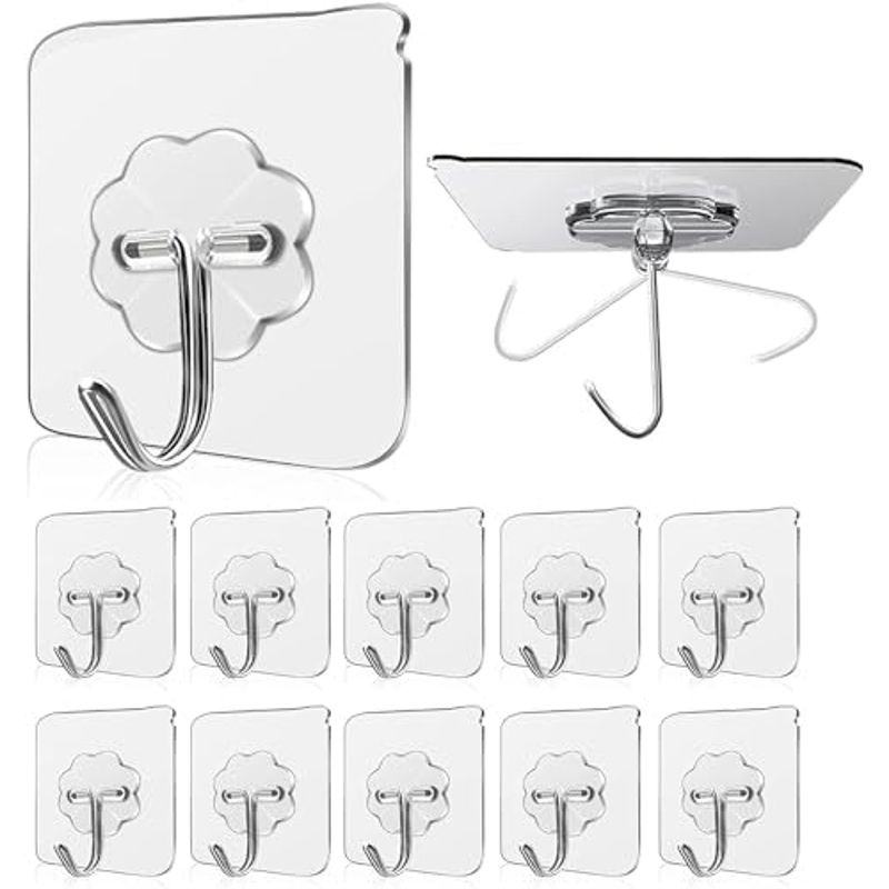 GENERICO - GANCHOS ADHESIVOS TRANSPARENTE PACK   X 10 UNID