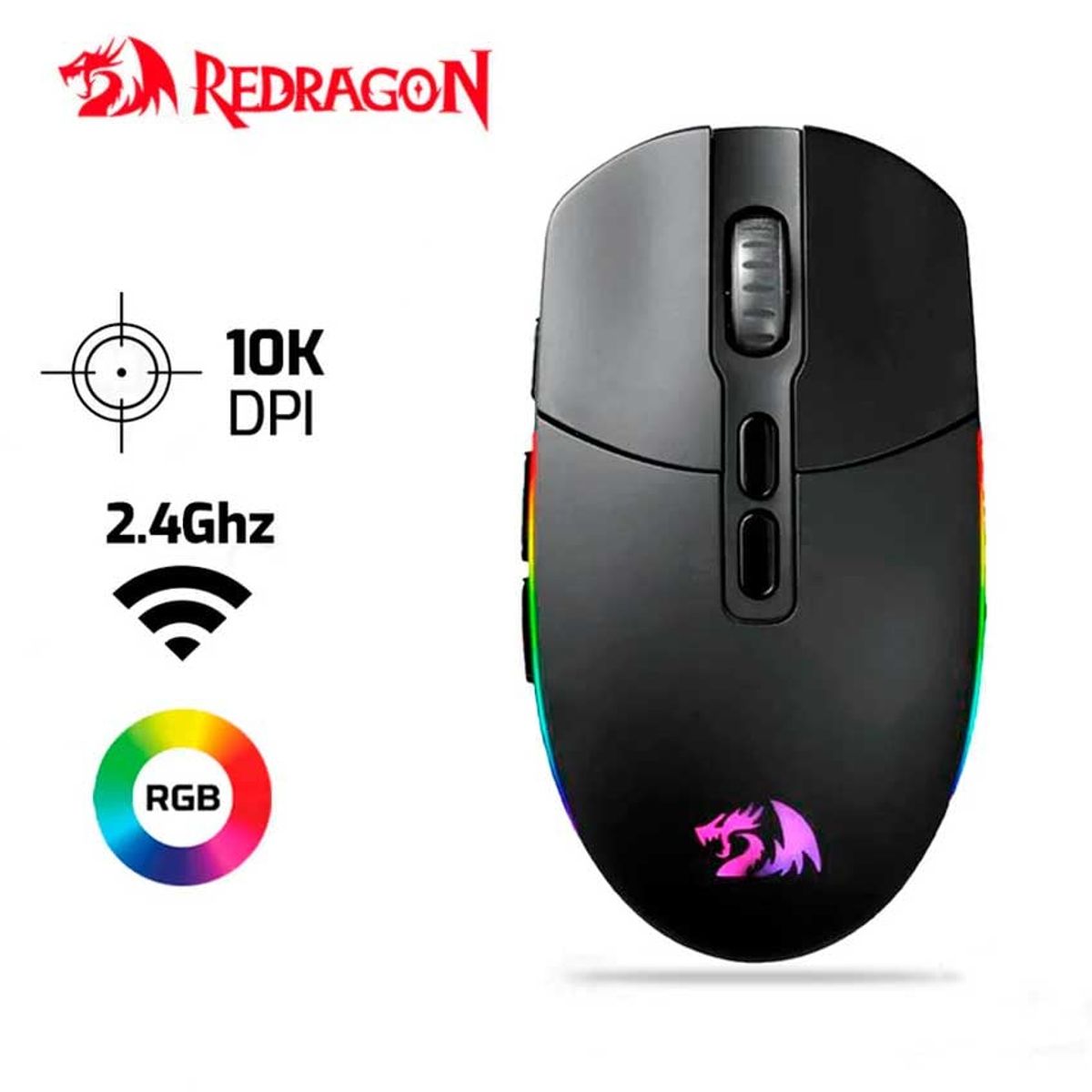 REDRAGON - Mouse REDRAGON INVADER PRO M719RGB Inalambrico 10,000 DPI RGB