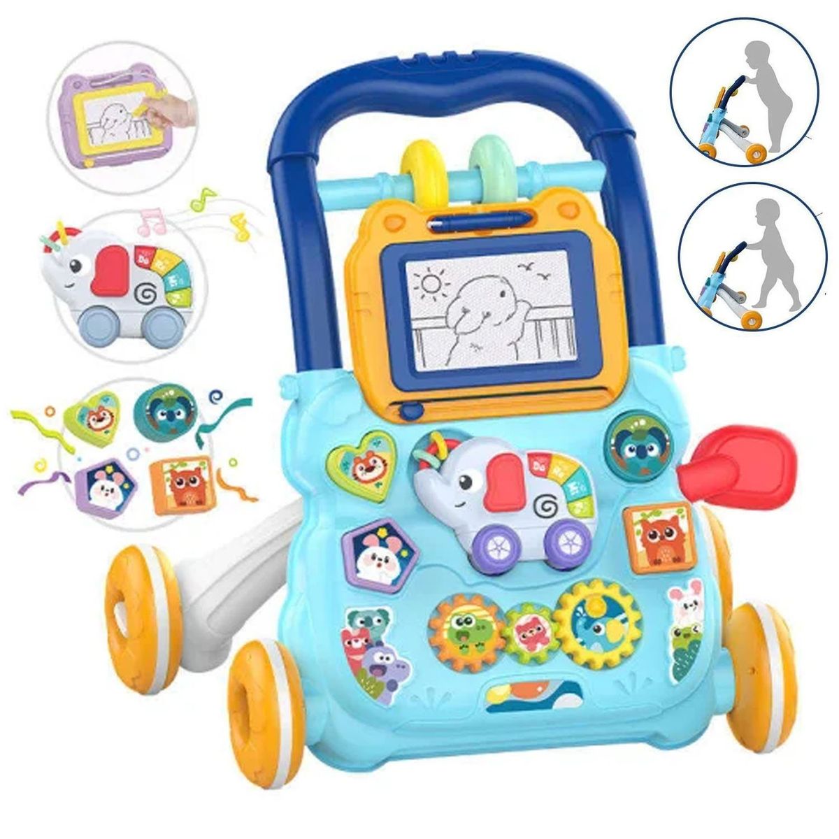 HUANGER - Caminador Musical Elefante Azul Pizarra Mágica HE0810