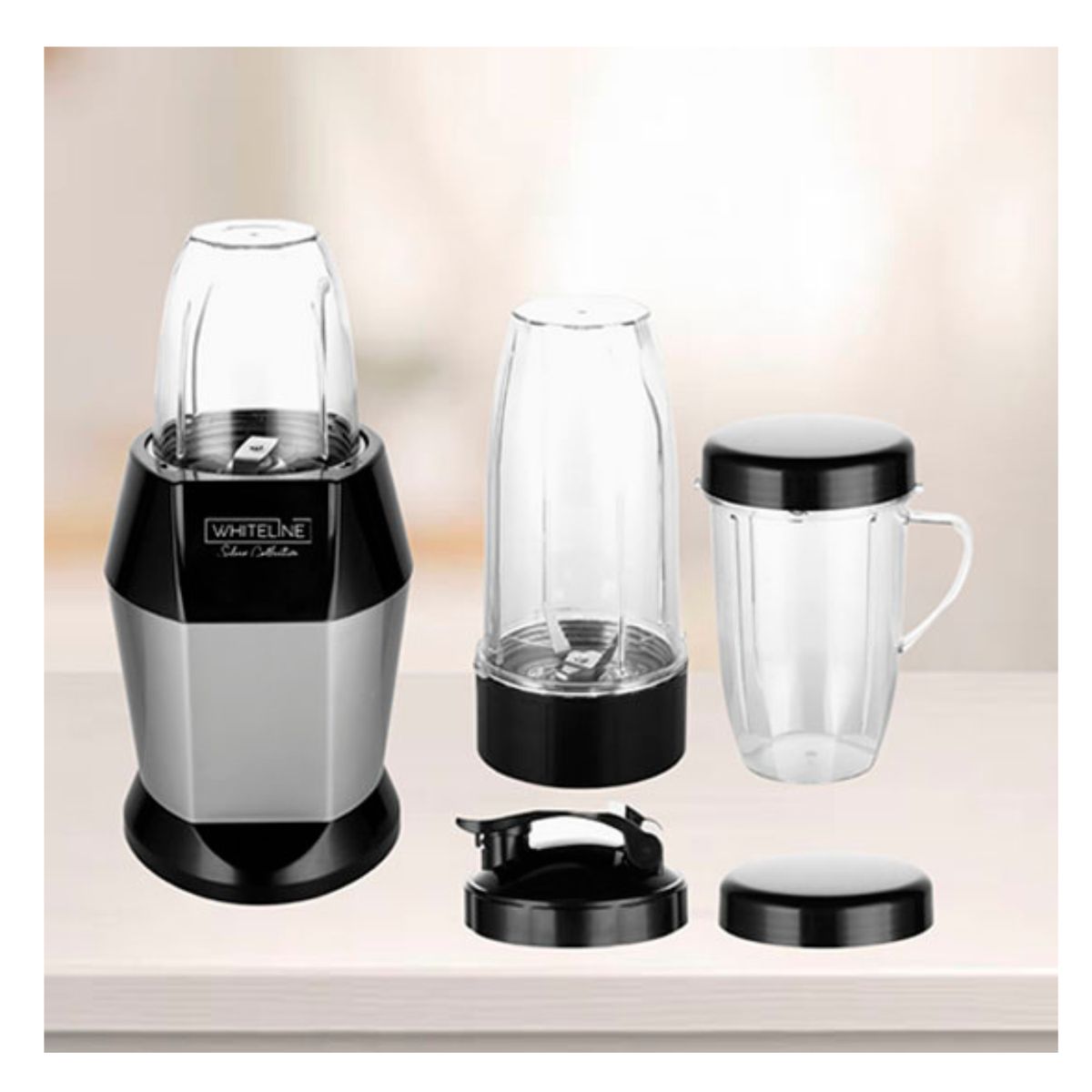 WHITELINE - Licuadora Personal Whiteline Silver Collection 03 vasos portátiles