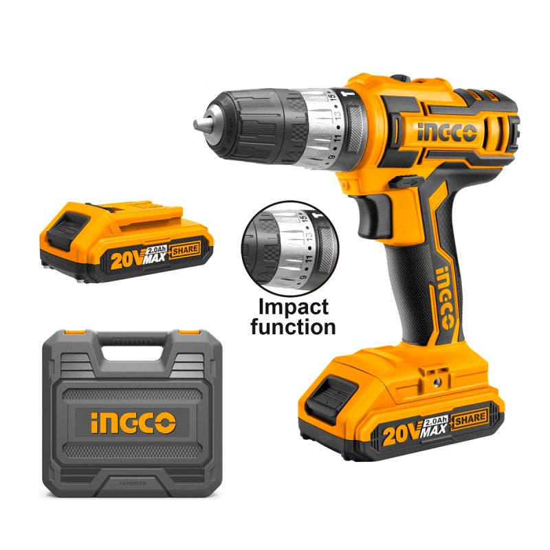 INGCO TOOLS - Taladro Percutor 38 20V 45Nm 2 Bat 20 Ah Ingco CIDLI200215