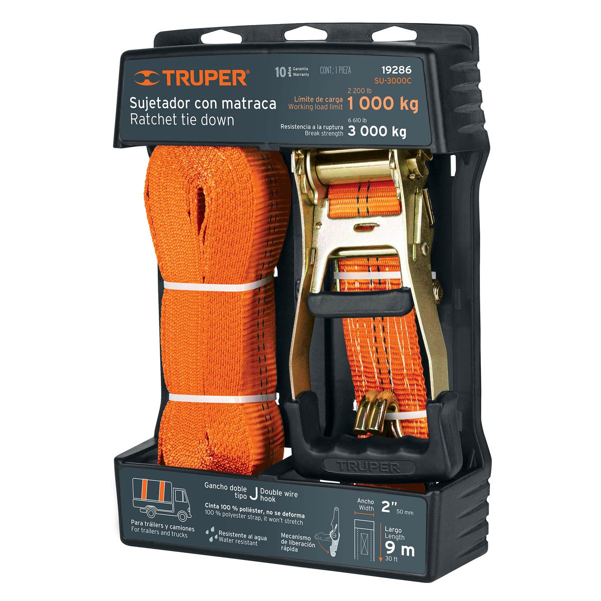 TRUPER - Sujetador con ratchet carga máxima 3000 kg Truper