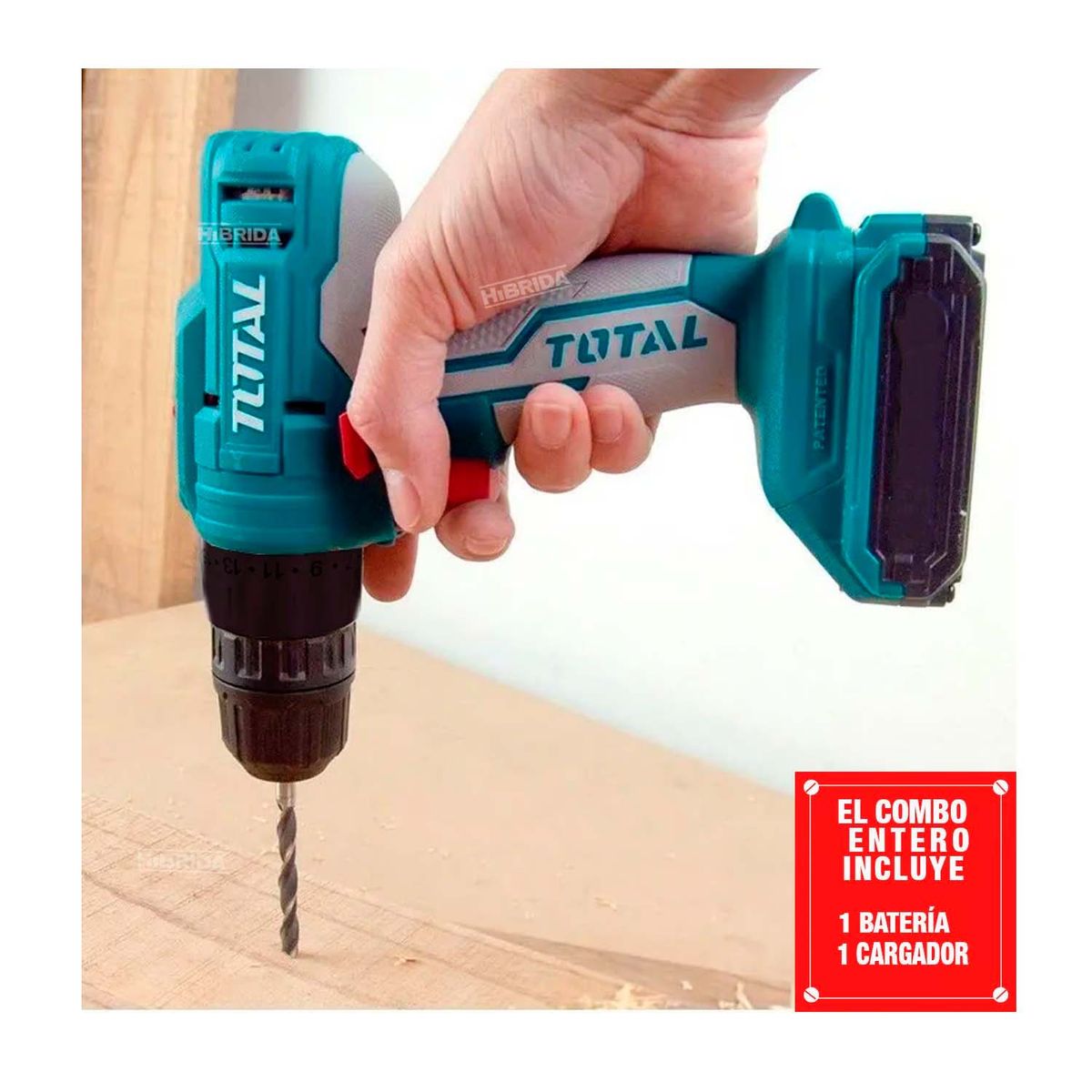 TOTAL TOOLS - TALADRO ATORNILLADOR INALÁMBRICO 38 20V TOTAL CON BATERÍA y EXTENSOR