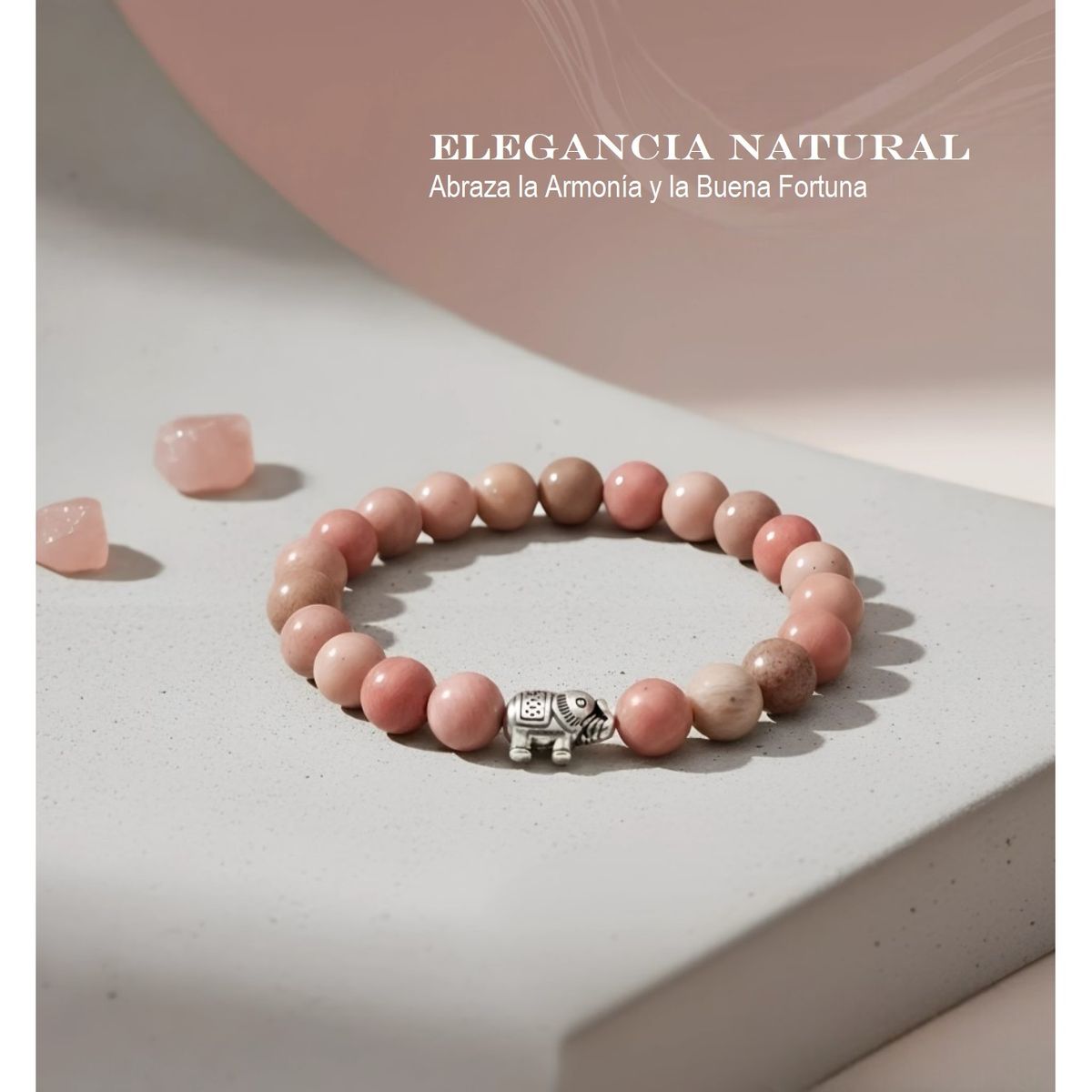 LUCYANA JOYAS Y ACCESORIOS - Pulsera para Mujer con dije de Elefante y Rodonita - Joyas Lucyana